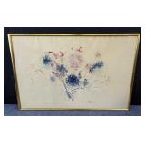 Signed mixed media floral painting