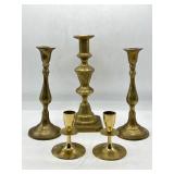 5 vintage brass candlesticks
