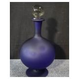 Hand blown blue glass decanter