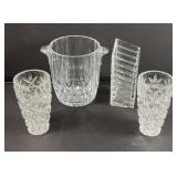 Pressed glass vases, glass ice bucket, and vase