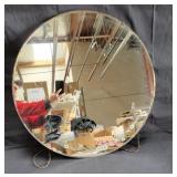 Art Deco hanging round mirror with hand etched