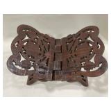 Vintage hand carved wood Bible stand
