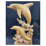 Large hand carved wood dolphin statue