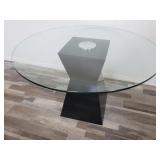 2 piece Glass top wood base table