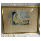 Reclining nude pastel painting signed Block