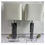 Pair of modern Kravet metal lamps with lucite