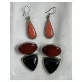 Group of onyx, garnet, coral sterling silver