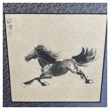 Chinese watercolor horse painting on panel