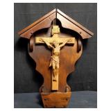Vintage carved wood crucifix alter, 17" x13"