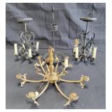 Vintage Spanish wrought iron lamps / one brass