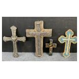Group of 4 crosses composite, metal, one is hand