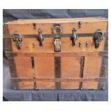 Antique wooden steamer trunk / 26"h. x 38"L. x