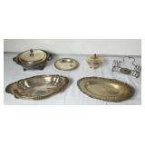 Group of silver plated dishes and serveware
