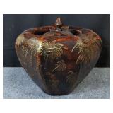 Hand painted wood cover jar