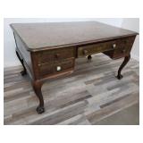 Antique handpainted burl wood top partners desk