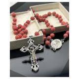 Italian made wood beaded rosary necklace