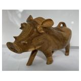 Wooden hand carved boar or pig