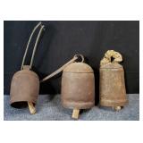 Three vintage cow bells box lot