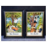 Pair of framed German reversed painting bundled