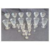 Group of vintage hand etched crystal glasses / 1