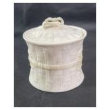 Belleek biscuit jar 5"h x 5"diam