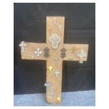 Folk art style composite cross 18"h x 13"l x 1"w