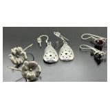 Three pair sterling silver dangle earrings, 8.99g