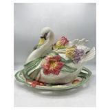 Vintage Fitz & Floyd ceramic swan tureen with