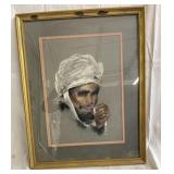 Signed and dated portrait of man with shemagh