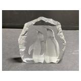 Singed glass penguin paper weight