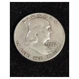 1957-D Franklin silver half dollar coin