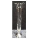 Sterling and glass bud vase 11" x 2.5" 132g