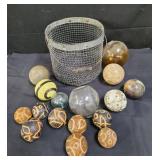 Vintage metal basket with glass , ceramic,