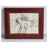 Signed ceramic tile wall plaque