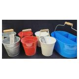 Gardening metal buckets red white & blue