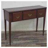 Mahogany 3-drawer console table w/brass handles