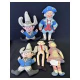 Group of 5 vintage rag dolls