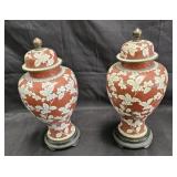 Vintage pair of Chinese brass and cloisonne urns