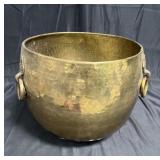 Large hammered brass pot with ornate handles