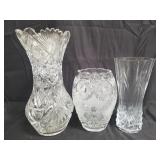 Group of 3 cut crystal vases