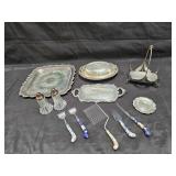 Group of vintage sliver plated serving trays &