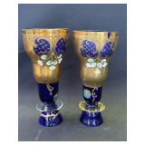 Pair of Bohemian Czech hand painted glass vases