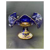 Bohemian hand painted glass candy dish