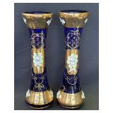Pair or Bohemian hand painted glass vases
