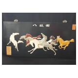 Asian Wood & carved stone horse wall plaque