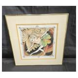 Signed Vintage print in a metal gilt frame