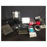 Box of miscellaneous, JBL speakers, tactical