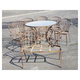 Patio set - metal table with glass top, &6 c