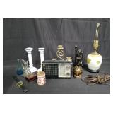 Box of miscellaneous, ceramic candle hodlers,