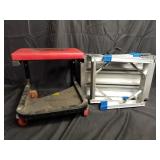 Stool with wheels and folding table